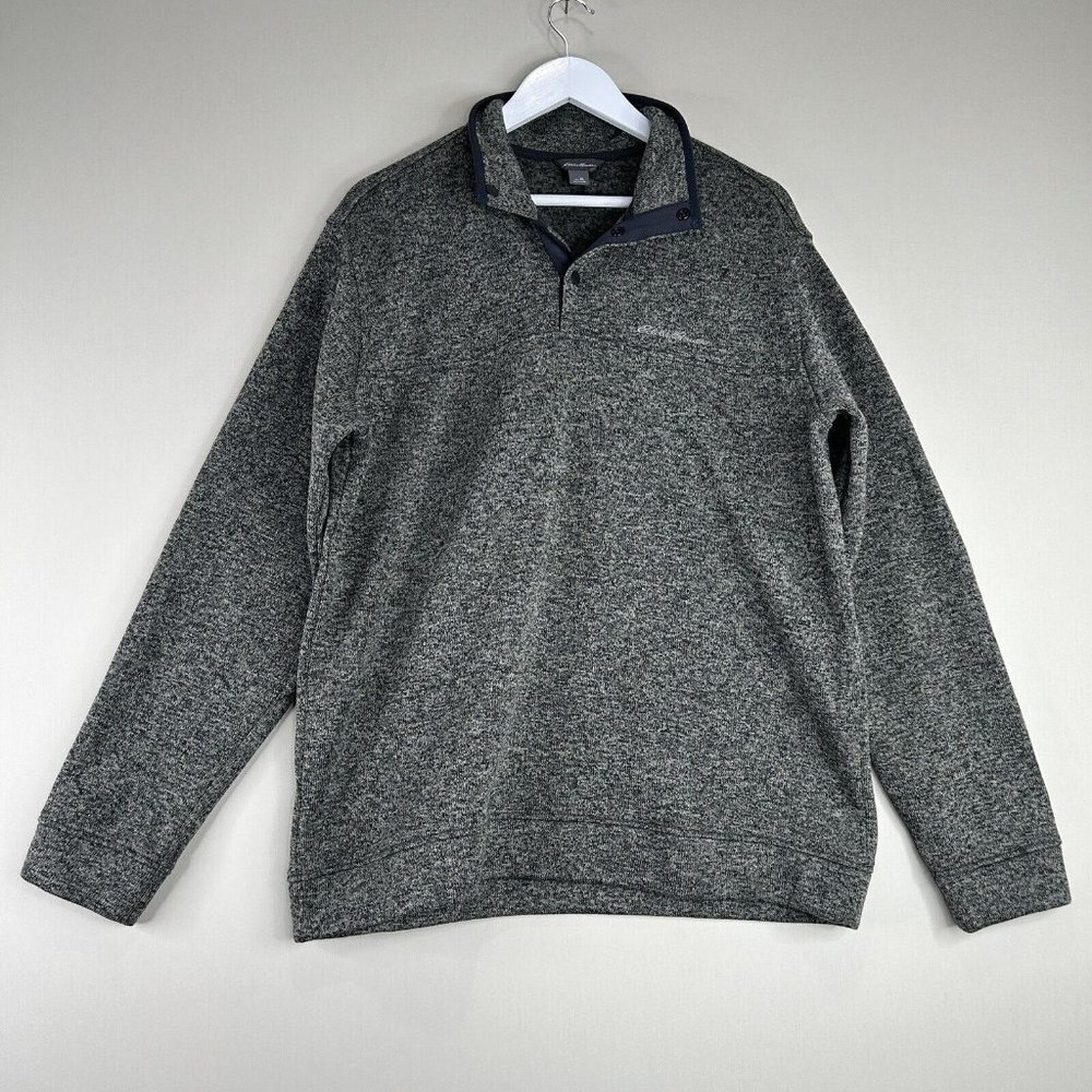 Eddie Bauer Mens Sweater Extra Large Gray 1/4 Snap Fleece Outdoor Warm Pullover